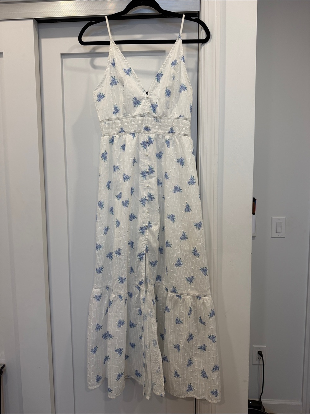 Simplee Apparel White Maxi Dress with Blue Floral Print